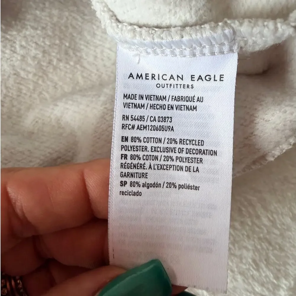American Eagle Womens S Oversized Chenille Logo Sweatshirt Gray Red